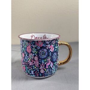 Lilly Pulitzer Dazzle Multicolored Gold Handle Coffee Mug 12oz handle has wear